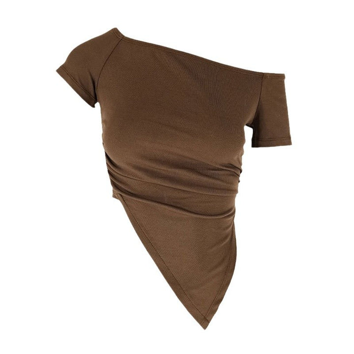 Dame asymmetrisk Crop-Top med rynker og en-sidig skulderdesign Skjora