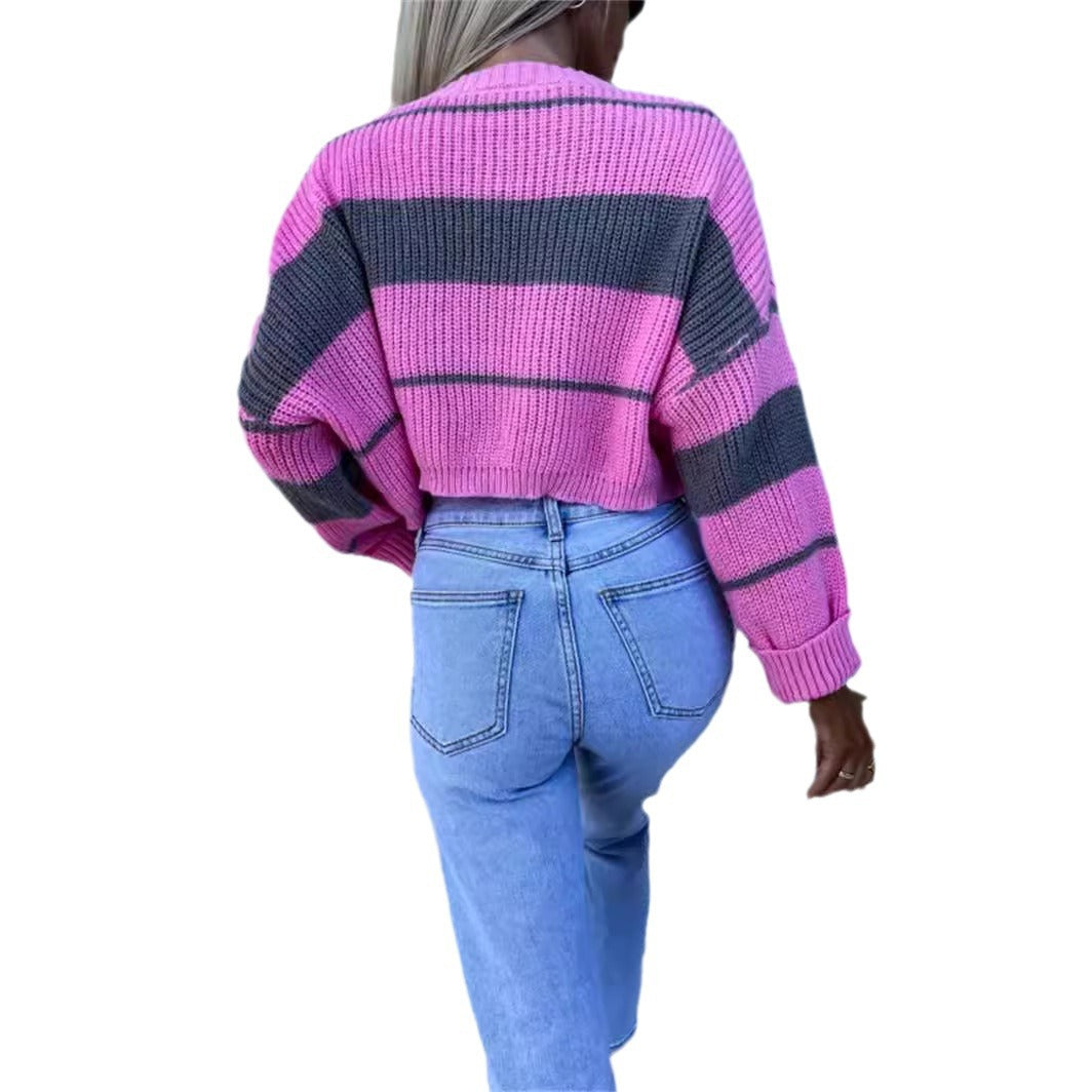 Damer Cropped Strikkegenser med fashionable stripes Skjora
