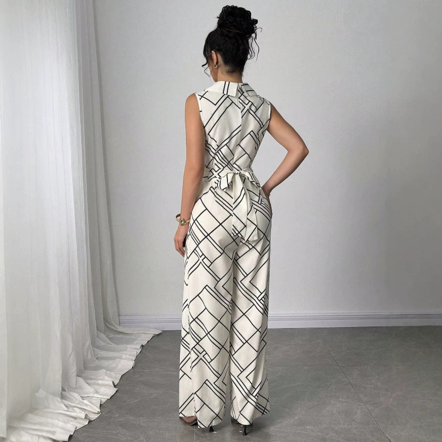 Dame Elegant Jumpsuit med geometrisk mønster og innsvingt passform Skjora