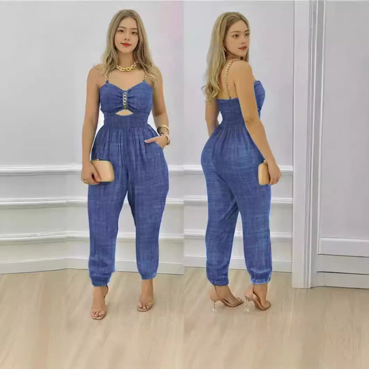 Dame Fasjonabel Jumpsuit med U-cut og tynne stropper Skjora