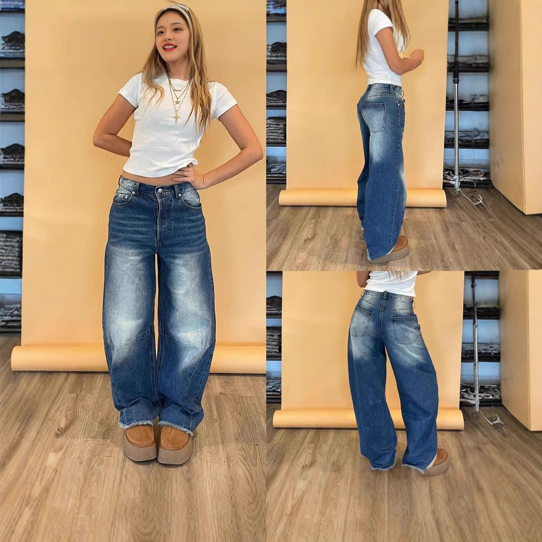 Dame moteriktige vide jeans med unikt snitt og høy midje Skjora