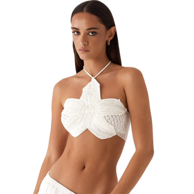 Dame Crop Top med blomsterheklet mønster Skjora