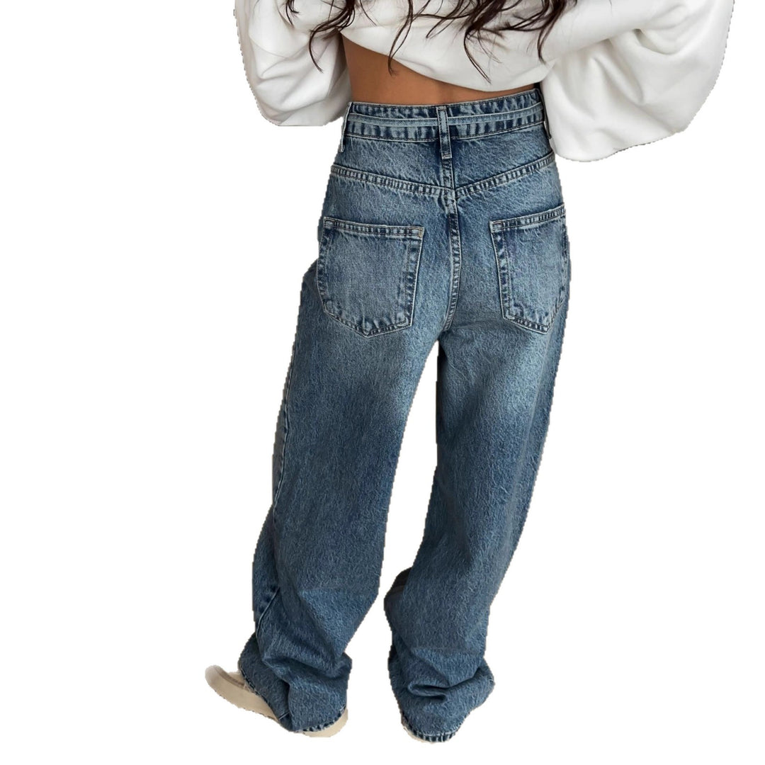 Damer brede jeans i vintage stil med høyt liv og avslappet passform Skjora