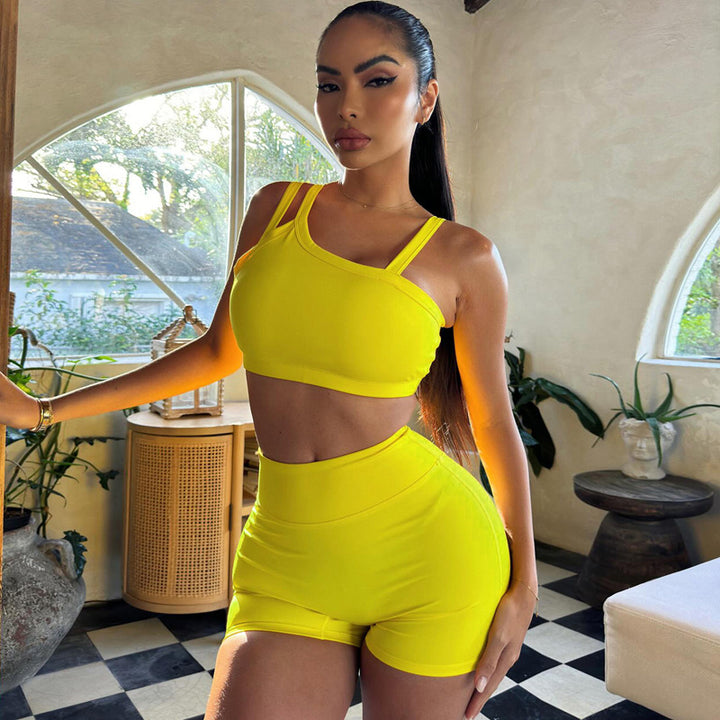 Damer Sporty Crop-Top og High-Waist Short Set Skjora