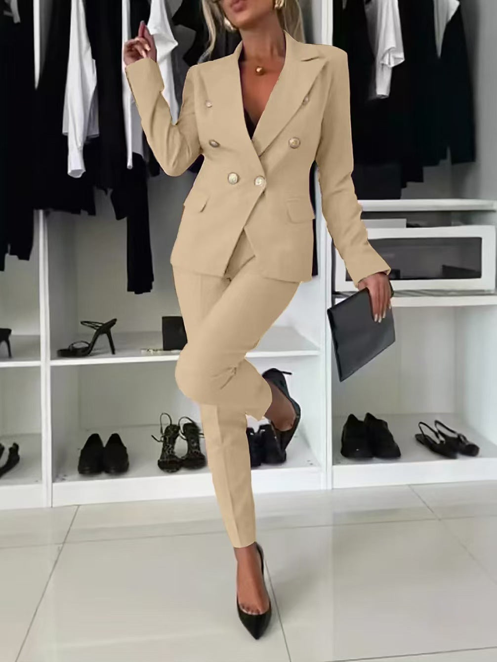 Dame elegant dress-set med dobbel knappestolpe og skreddersydd passform Skjora