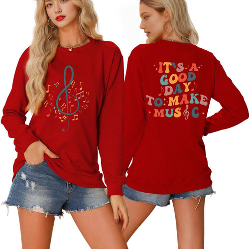 Dame sweatshirt med musikalsk motiv og kreativ skrift Skjora