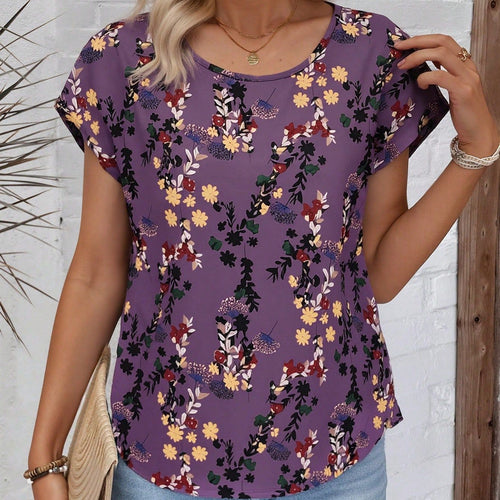 Dame chiffonbluse med blomsterdesign og vid snitt Skjora