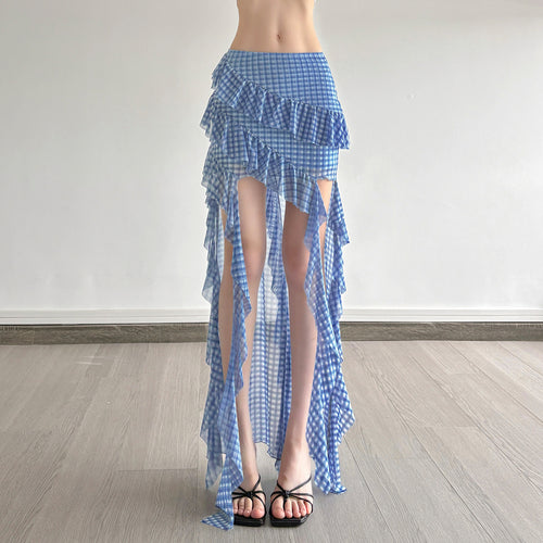 Women's maxi skirt with ruffle details and gingham pattern Skjora