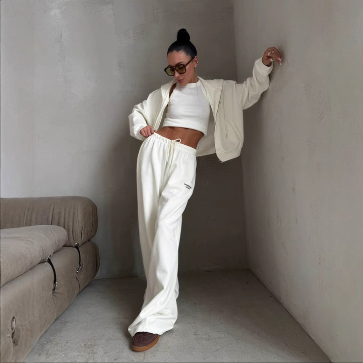 Kvinnes Casual Oversized Treningsdrakt med Stilig Krage og Elastisk Livlinje Skjora