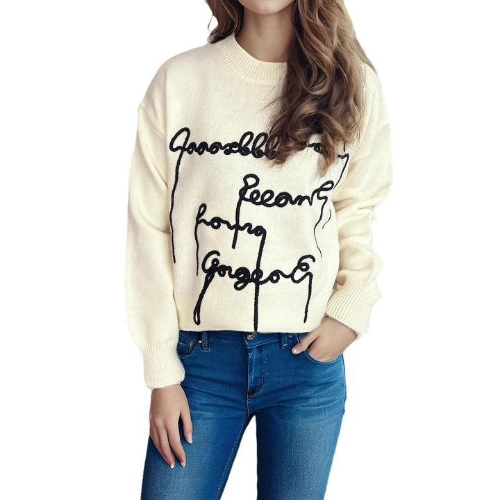 Kvinnes koselige oversized genser med kunstnerisk trykk Skjora