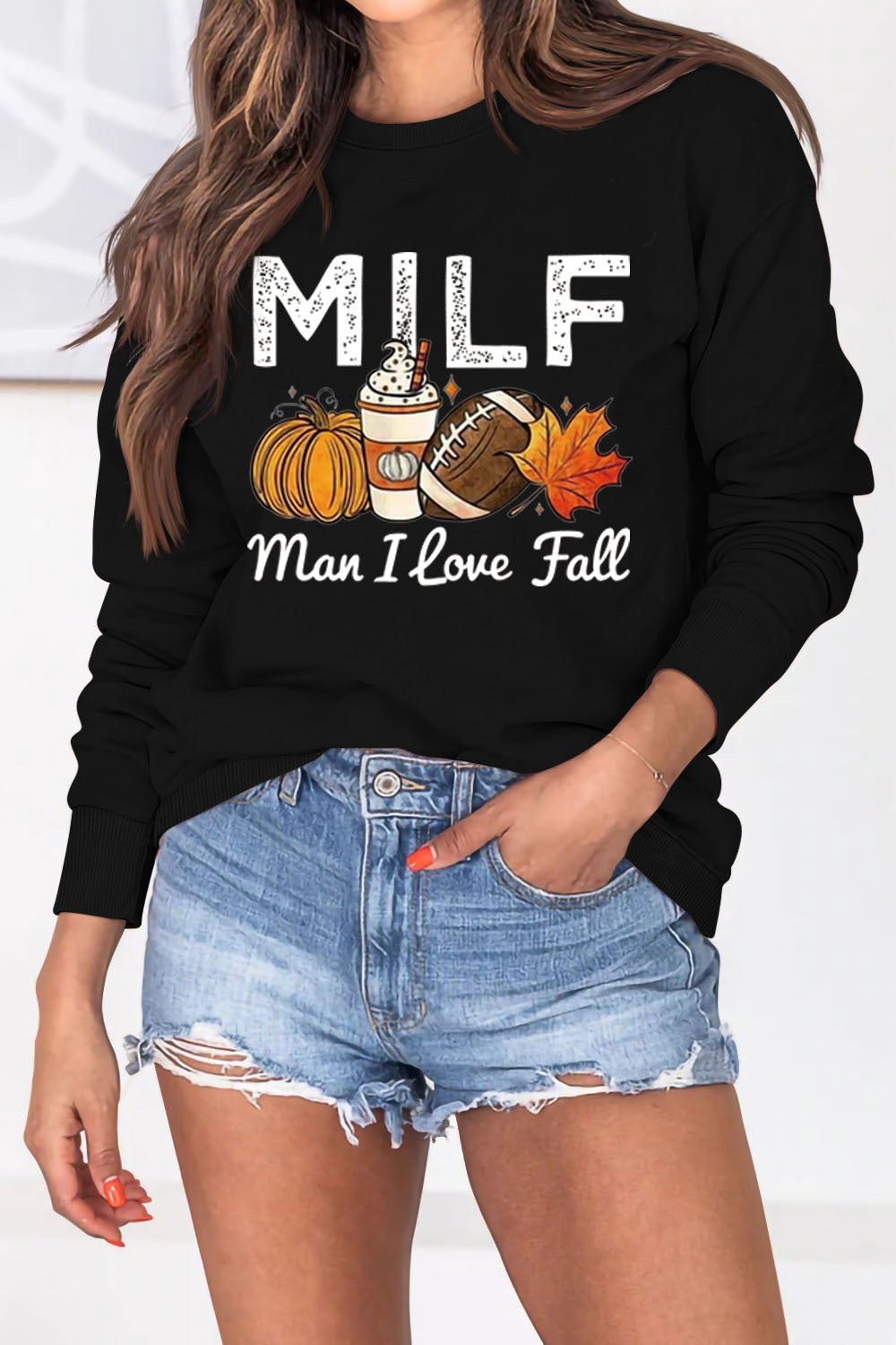 Kvinne sweatshirt med høst essens motiv og inspirerende tekst Skjora