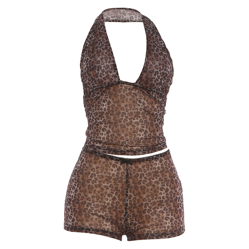 Dame avslappet jumpsuit med leopardmønster og dekorative detaljer Skjora