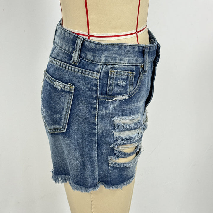 Dame Destroyed Denim Shorts Skjora