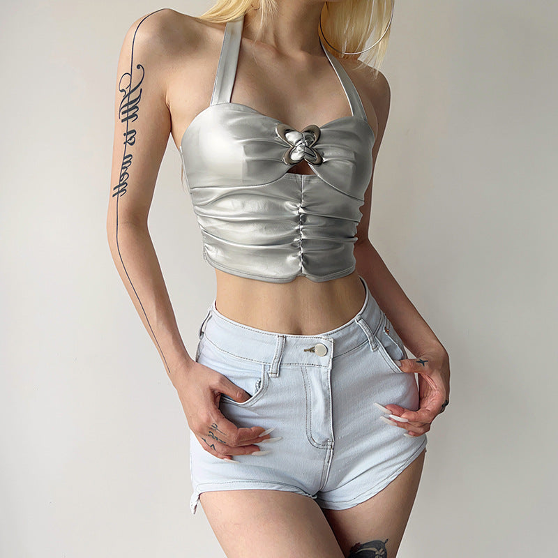 Dame Metallic Crop Top Skjora