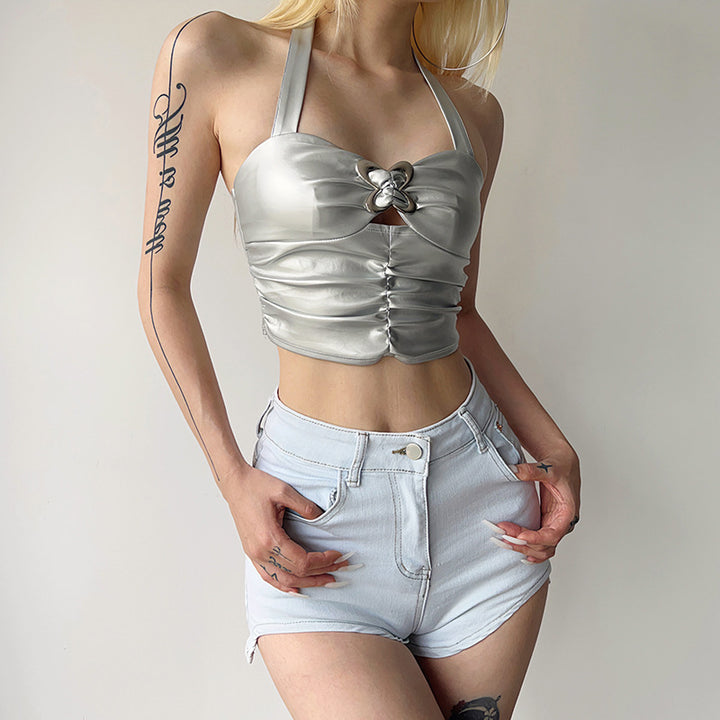 Dame Metallic Crop Top Skjora