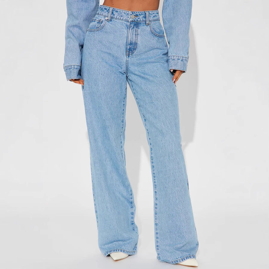 Damer Vidde Høy Midje Jeans med klassisk snitt og frynsete sømmer Skjora