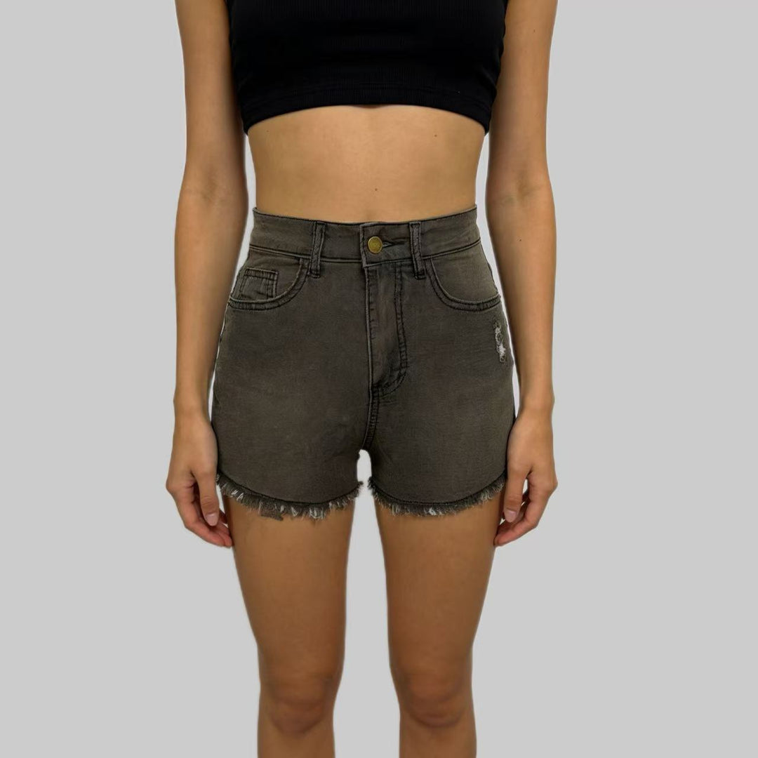 Damer Høyt skårne denim-shorts i trendy frynse-look Skjora