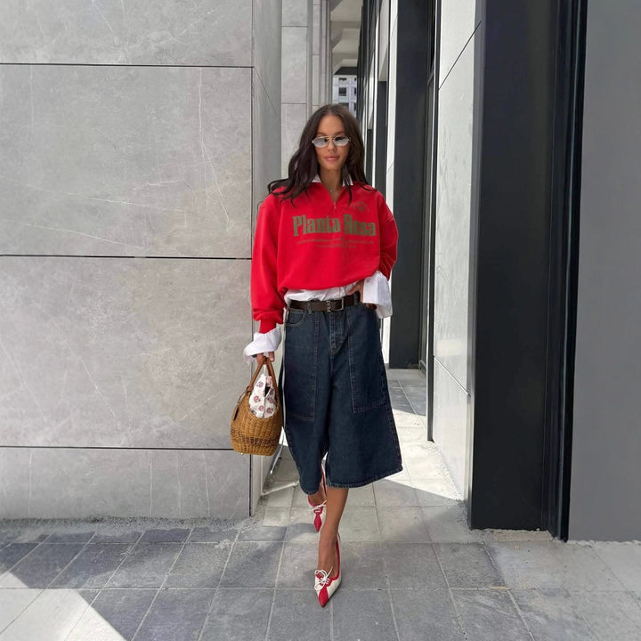 Dame sporty oversized genser med krage Skjora