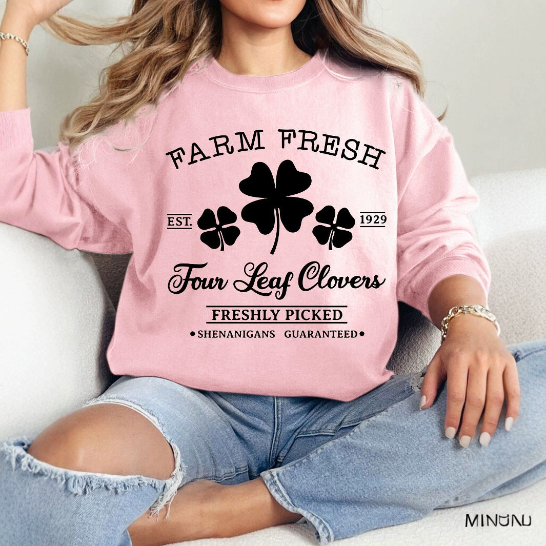Dames fritidssweatshirt med vintage-inspirert kløvermotiv og komfortabel passform Skjora