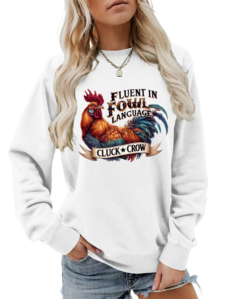 Dame sweatshirt med humoristisk kyllingmotiv og behagelig passform Skjora