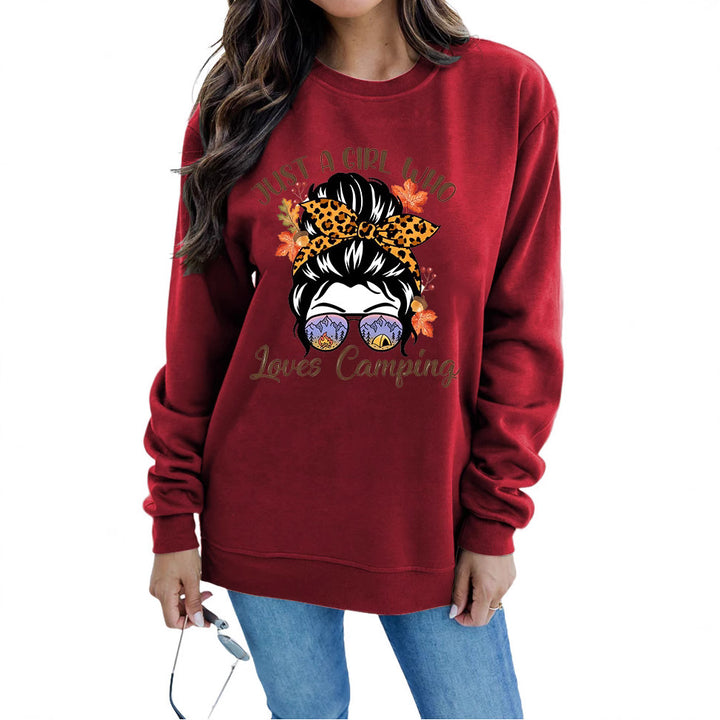 Kvinne sweatshirt med kunstnerisk campingmotiv Skjora