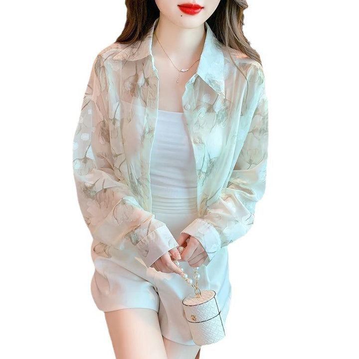 Damer transparent bluse med blomstermønster Skjora
