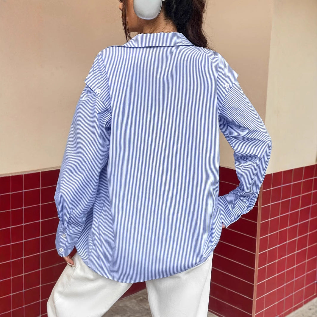 Dames uformell stripete bluse med oversized passform og knappedetaljer Skjora