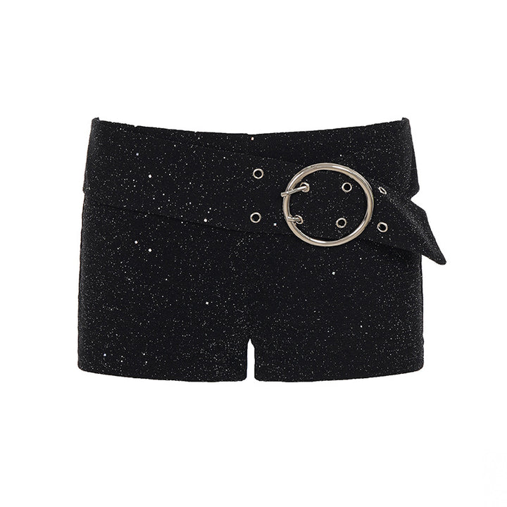 Damer Glitrende Mini-shorts med dekorativ spenne og glitrende design Skjora
