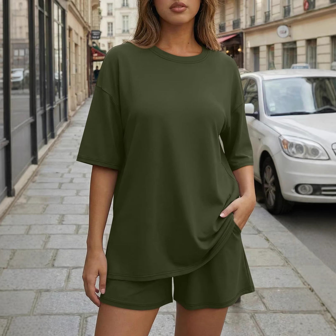 Dame Oversized Fritidssett med kort topp og casual shorts Skjora