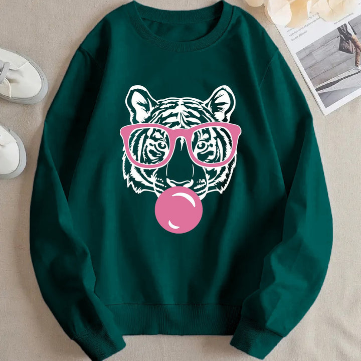 Dame sweatshirt med kreativ tigerdesign og avslappet snitt Skjora