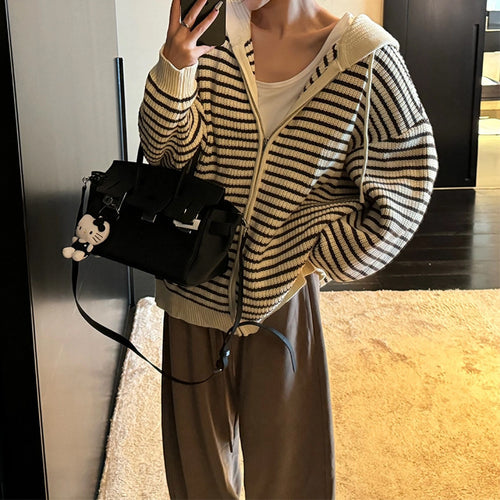 Dame Oversized Cardigan med Glidelås og Hette Skjora