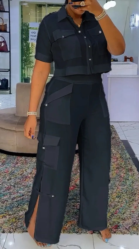 Kvinnelig stilfull crop top og cargo bukser sett Skjora