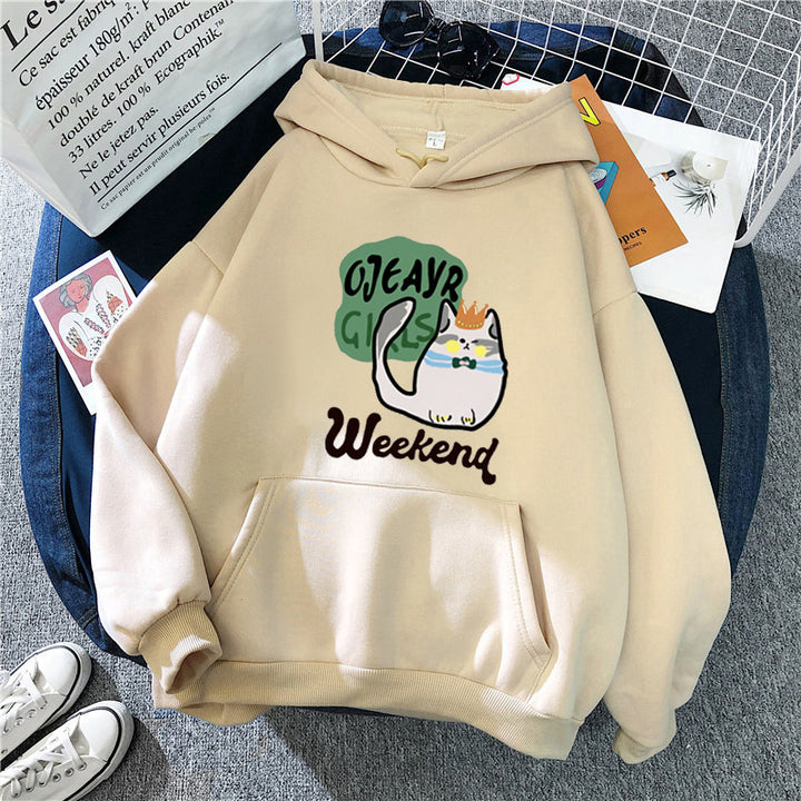 Damen Kapuzenpullover mit verspieltem Katzenmotiv Skjora