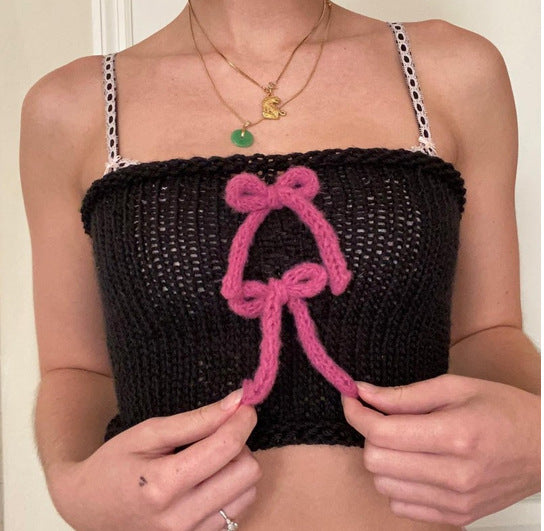 Dame innviklet Crop-Top med dekorative sløyfer Skjora