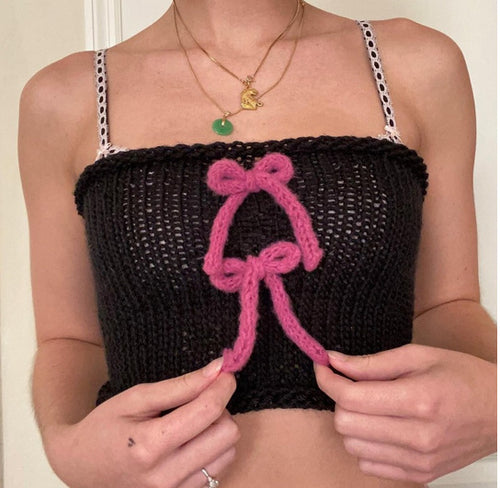 Dame innviklet Crop-Top med dekorative sløyfer Skjora