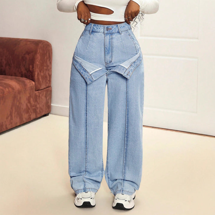 Kvinnenes vide jeans med innovativt snitt og asymmetrisk design Skjora