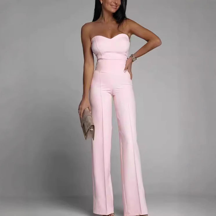 Dame elegant jumpsuit med av-skulder design og bred ben Skjora