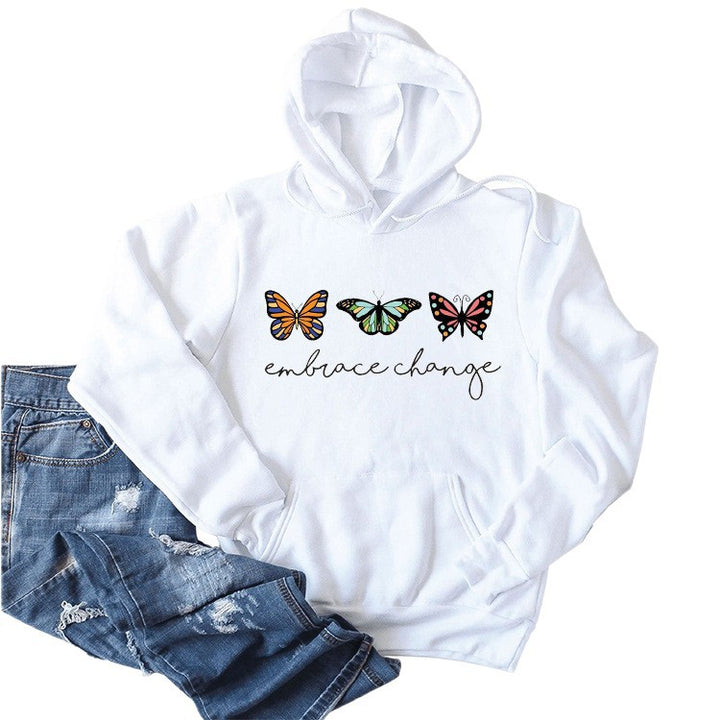 Dame hoodie med inspirerende sommerfuglmotiv og motiverende budskap Skjora