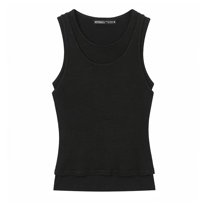 Dame ermeløs tanktop i høy kvalitet stretch-materiale med figursydd snitt Skjora
