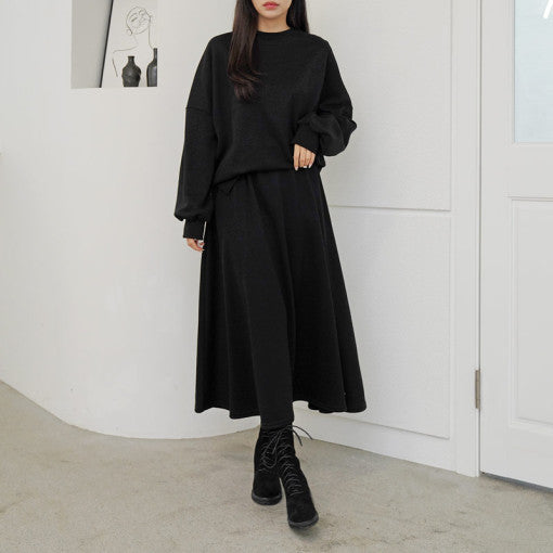 Damer Casual Sweatshirt og Maxi Skjørt Sett med Praktiske Lommer og Elegant Snitt Skjora