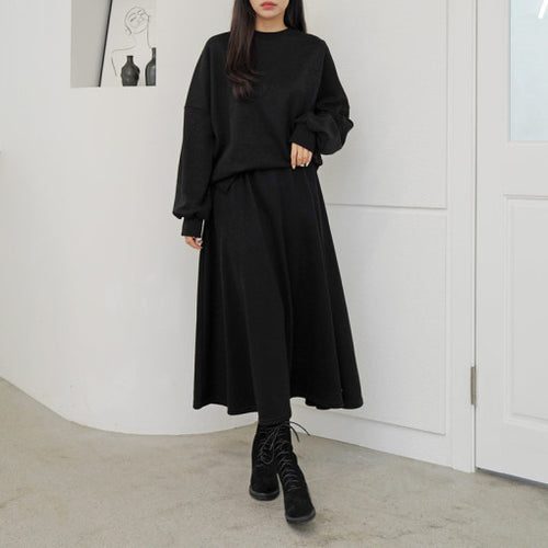 Damer Casual Sweatshirt og Maxi Skjørt Sett med Praktiske Lommer og Elegant Snitt Skjora