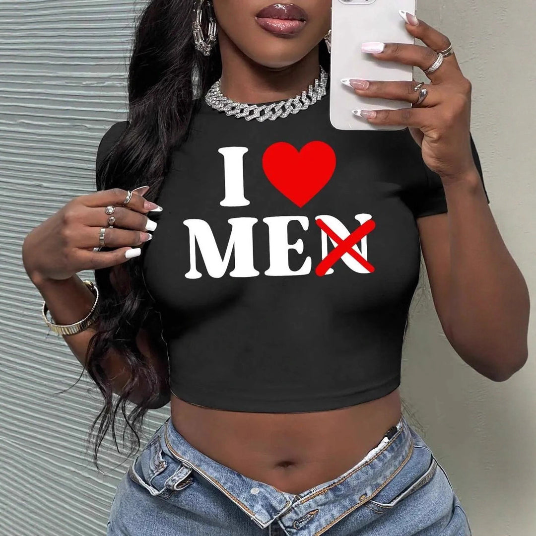 Dame Crop-Top med kunstnerisk statement-trykk Skjora