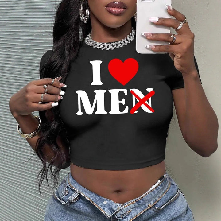 Dame Crop-Top med kunstnerisk statement-trykk Skjora