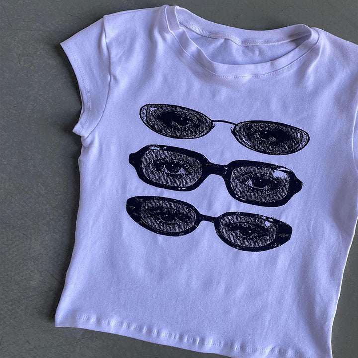 Dame avslappet cropped T-skjorte med fruktmotiv Skjora