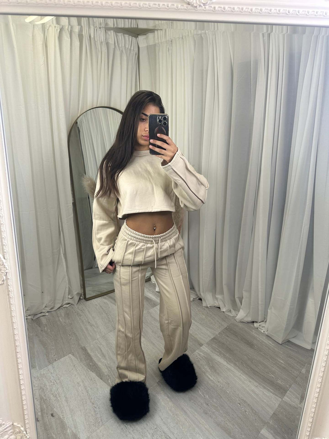 Dame Casual Crop Hoodie og Vid Joggebukse Sett Skjora