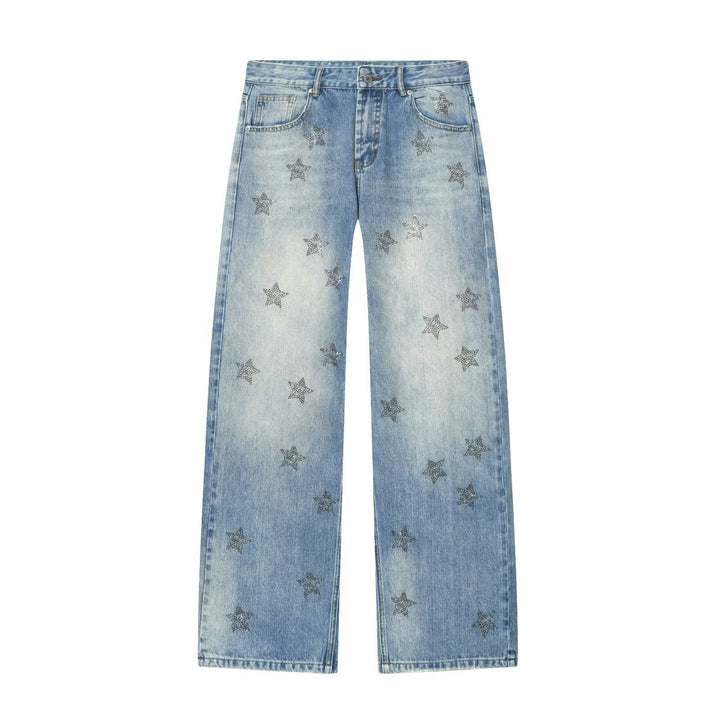 Dame Denim-jeans med glitrende stjernestrykk Skjora