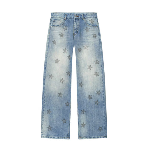 Dame Denim-jeans med glitrende stjernestrykk Skjora