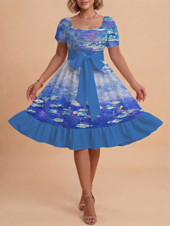 Damen schickes Glitzerkleid mit tailliertem Schnitt und Rüschensaum Skjora