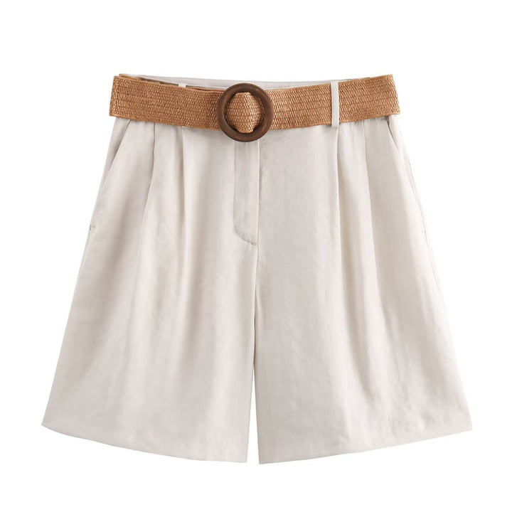 Dame elegante shorts med bred, flettet belte Skjora