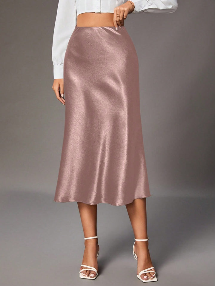 Dame Elegant A-linje Satin skjørt med flytende snitt Skjora